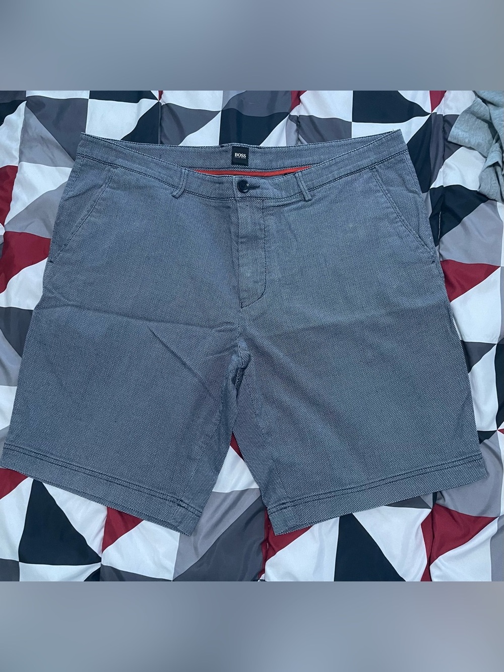 Hugo Boss Navy Anchor-Print Athletic Shorts with Red Trim